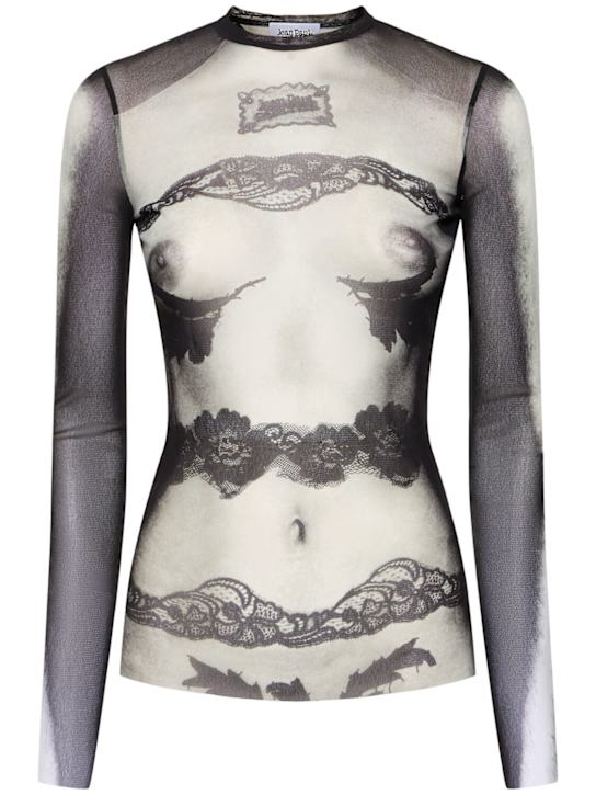 Body lace mariniere printed mesh top - Thumbnail 1