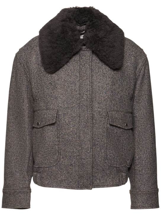 Stella McCartney: Teddy wool blend zipped jacket - Brown/Multi - women_0 | Luisa Via Roma