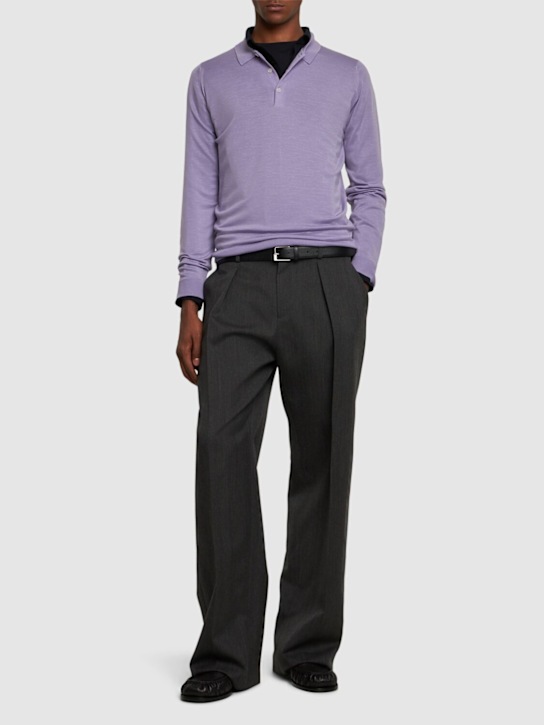 John Smedley: Belper extrafine wool knit polo sweater - Purple - men_1 | Luisa Via Roma