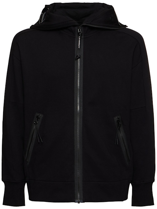 C.P. Company: Diagonal Raised Fleece Google sweatshirt - Black - men_0 | Luisa Via Roma