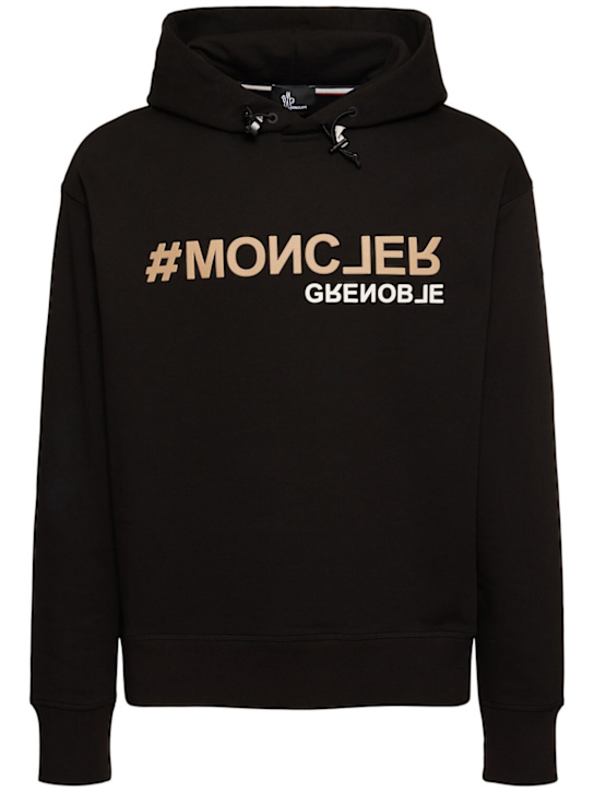Moncler Grenoble: Logo cotton fleece hoodie - Black - men_0 | Luisa Via Roma