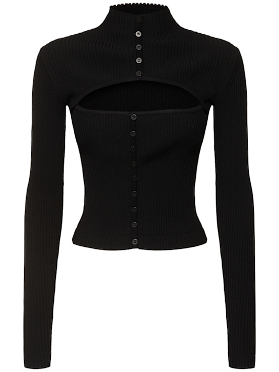 Ribbed knit cut-out cardigan - Thumbnail 1