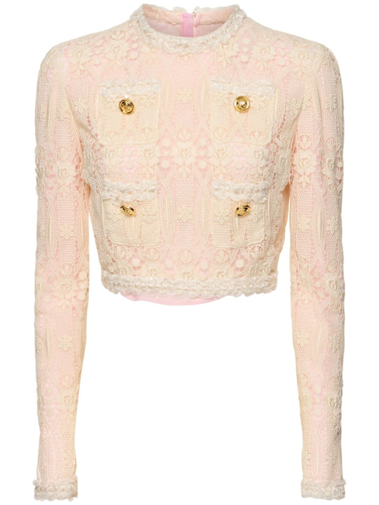 Giambattista Valli: Embroidered macramé l/s crop top - women_0 | Luisa Via Roma