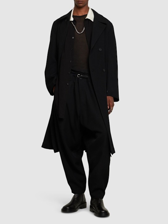 Yohji Yamamoto: j-8B wool gabardine long coat - Black - men_1 | Luisa Via Roma