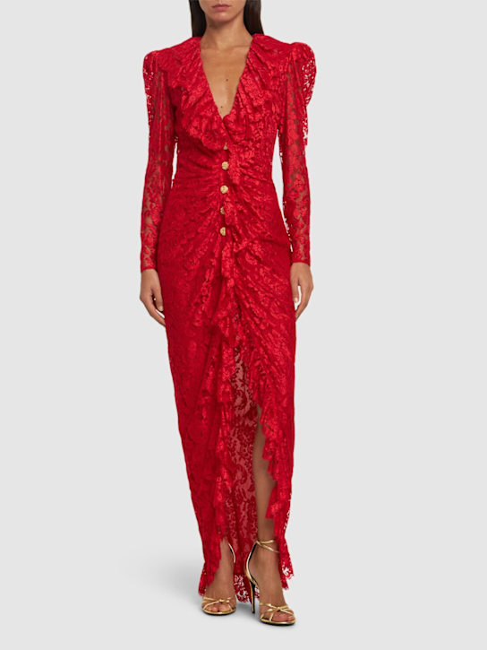 Alessandra Rich: Ruffled lace long dress - Red - women_1 | Luisa Via Roma