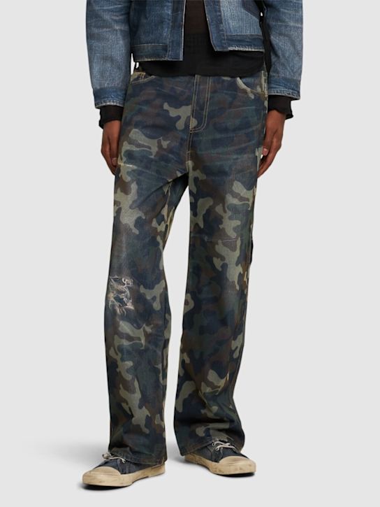 Andersson Bell: Unisex mesh layered printed denim pants - men_2 | Luisa Via Roma