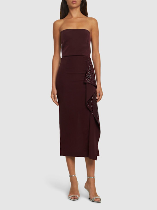 Roland Mouret: Strapless diamante ruffle midi dress - Aubergine - women_1 | Luisa Via Roma