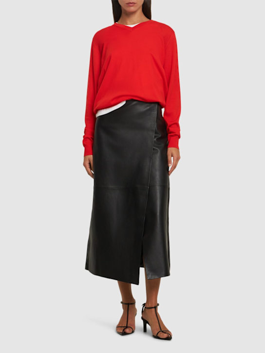 The Frankie Shop: Hedi leather midi wrap skirt - women_1 | Luisa Via Roma