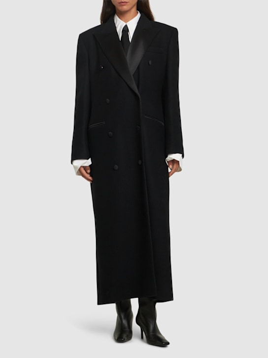 Magda Butrym: Wool gabardine double breast long coat - Black - women_1 | Luisa Via Roma