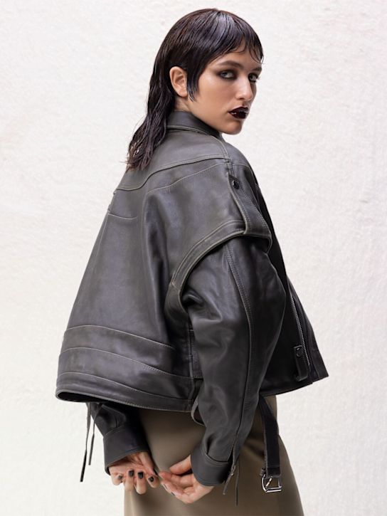 Christopher Esber: 镂空长袖绸缎连衣裙 - 橄榄绿 - women_3 | Luisa Via Roma