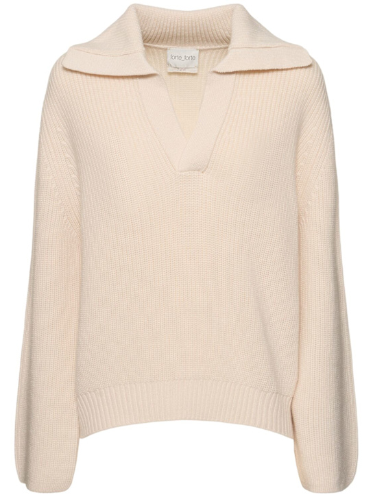Forte_forte: Stretch wool cob knit polo sweater - women_0 | Luisa Via Roma