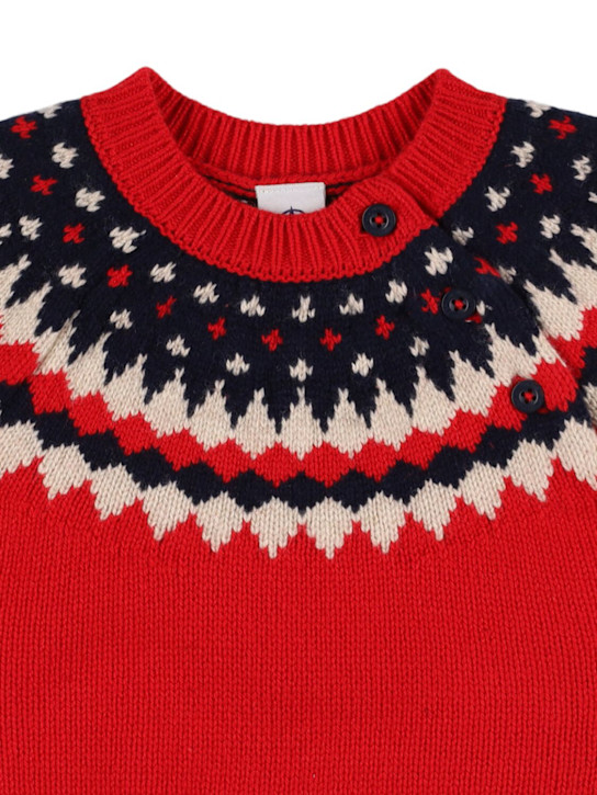 Petit Bateau: Jacquard knit wool blend sweater - Red/Multi - kids-girls_1 | Luisa Via Roma