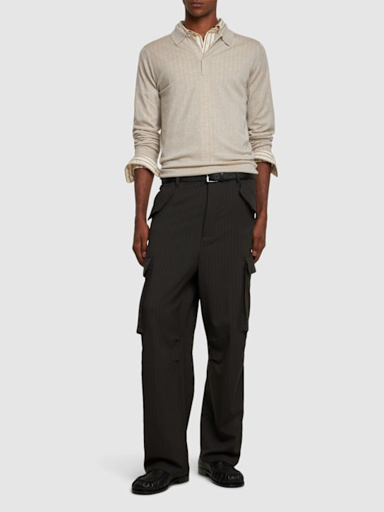 John Smedley: Belper extrafine wool knit polo sweater - Grey - men_1 | Luisa Via Roma