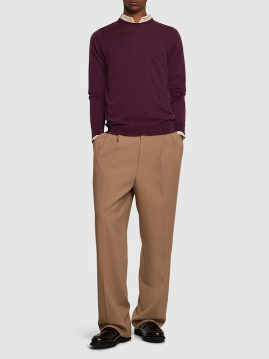 John Smedley: Marcus extrafine wool knit crew sweater - Purple/Brown - men_1 | Luisa Via Roma