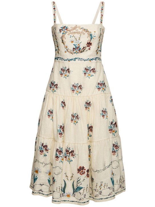 Agua By Agua Bendita: Lima embroidered linen midi dress - women_0 | Luisa Via Roma