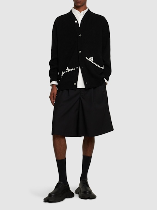 Comme des Garçons Homme Plus: Buttoned wool blend knit cardigan - Black - men_1 | Luisa Via Roma