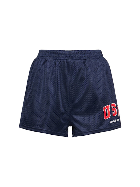 Sporty & Rich: USA mesh disco shorts - Navy - women_0 | Luisa Via Roma