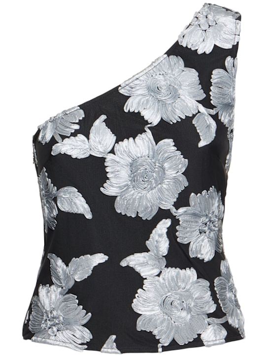 Rotate: Flower mesh one shoulder top - Grey/Black - women_0 | Luisa Via Roma