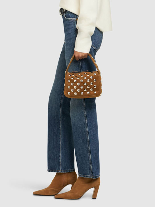 Khaite: Small Elena studded suede top handle bag - Mud - women_1 | Luisa Via Roma