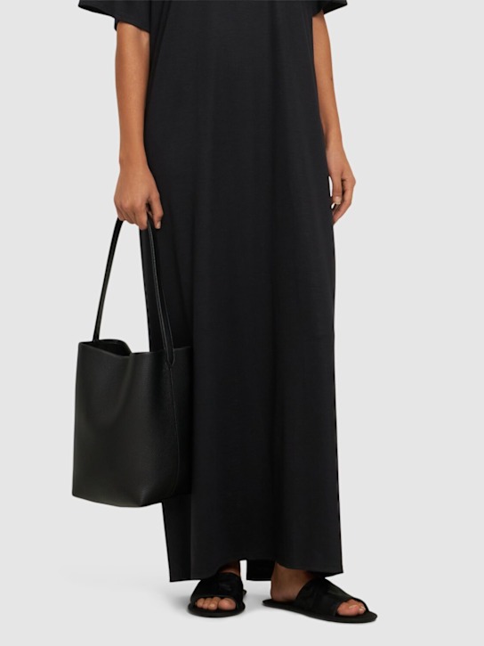 The Row: 10mm Frances satin slide sandals - Black - women_1 | Luisa Via Roma