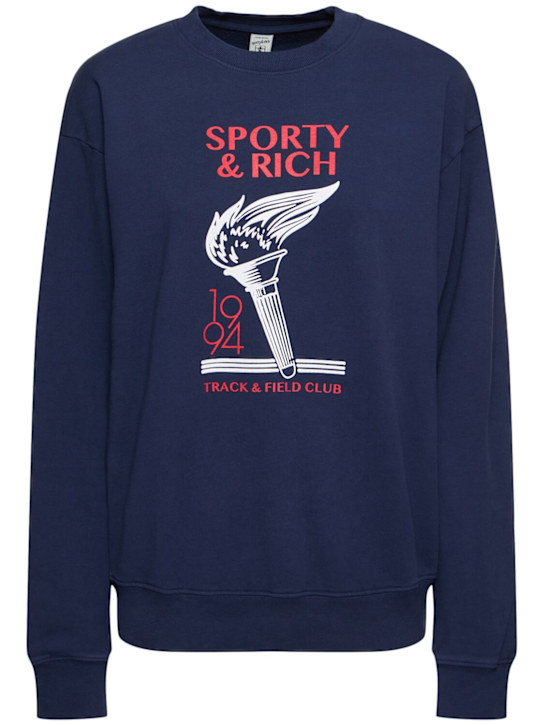 Sporty & Rich: Torch crewneck sweatshirt - Navy - women_0 | Luisa Via Roma