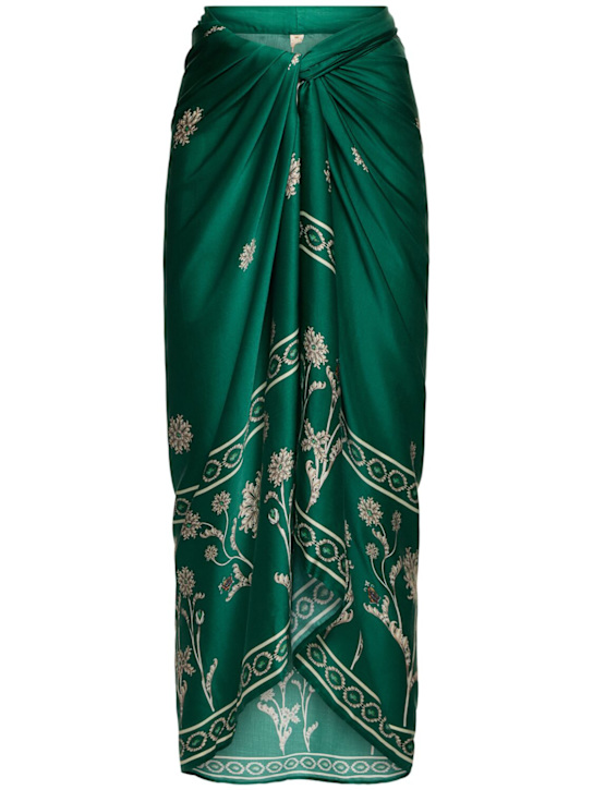 Agua By Agua Bendita: Lavanda printed midi skirt - Green/Multi - women_0 | Luisa Via Roma