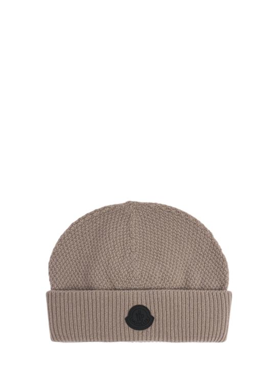 Moncler: Logo carded wool beanie - men_0 | Luisa Via Roma