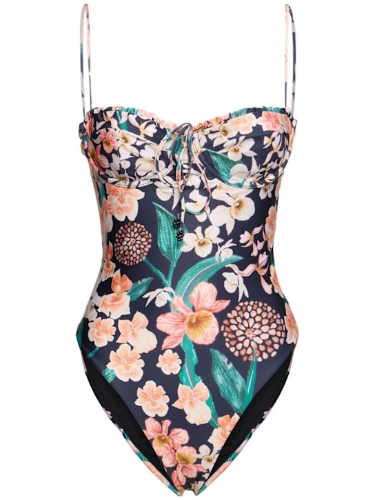 Agua By Agua Bendita: Eban floral lycra one piece swimsuit - Black/Multi - women_0 | Luisa Via Roma