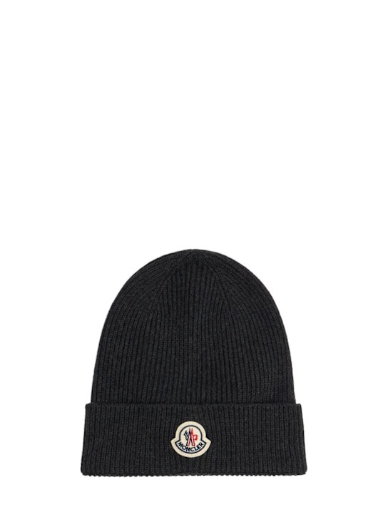 Moncler: Logo virgin wool beanie - men_0 | Luisa Via Roma