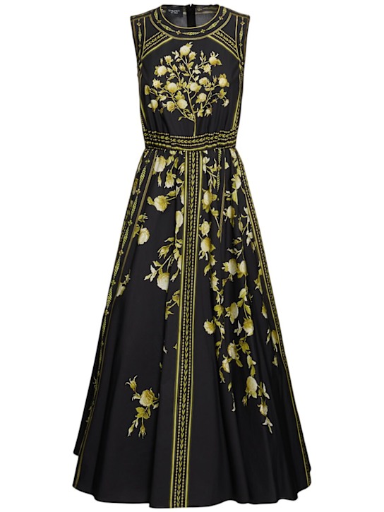 Giambattista Valli: Vestito midi senza maniche in popeline stampato - Nero/Verde - women_0 | Luisa Via Roma