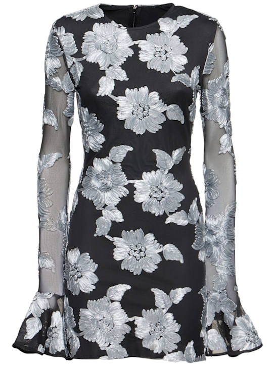 Rotate: Flower mesh long sleeve mini dress - Grey/Black - women_0 | Luisa Via Roma