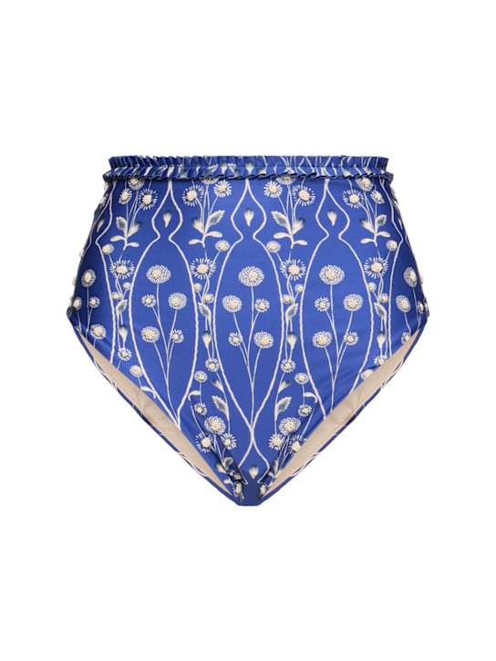 Agua By Agua Bendita: Nopal printed high waist bikini bottoms - Blue/Multi - women_0 | Luisa Via Roma