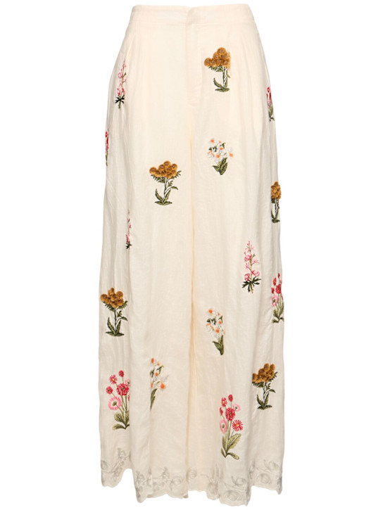 Piñon embroidered linen palazzo pants
