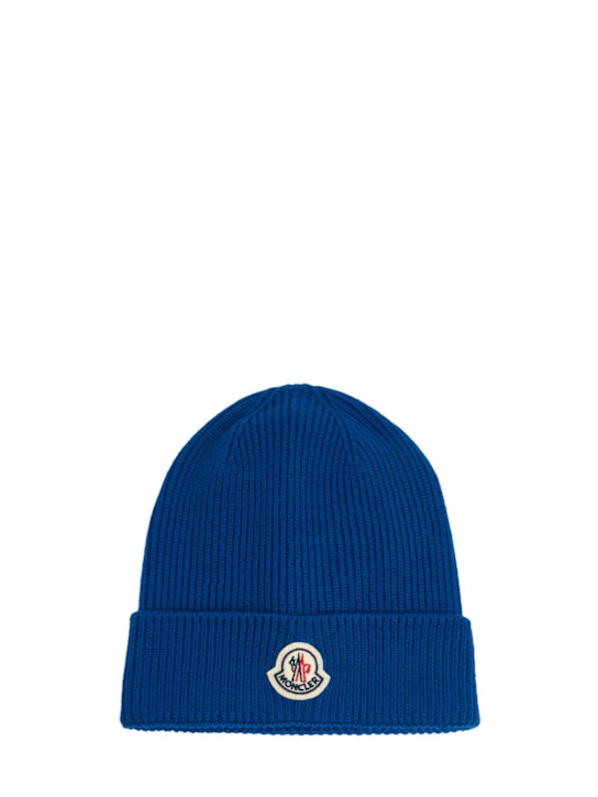 Moncler: Logo virgin wool beanie - men_0 | Luisa Via Roma