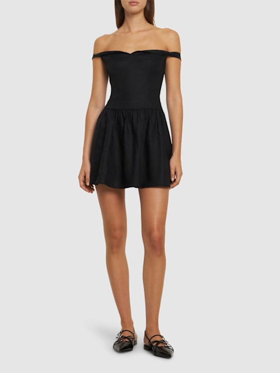 Reformation: Sora off-the-shoulder linen short dress - Black - women_1 | Luisa Via Roma