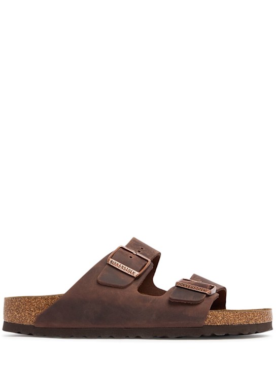 BIRKENSTOCK: Arizona waxy leather sandals - Brown - women_0 | Luisa Via Roma