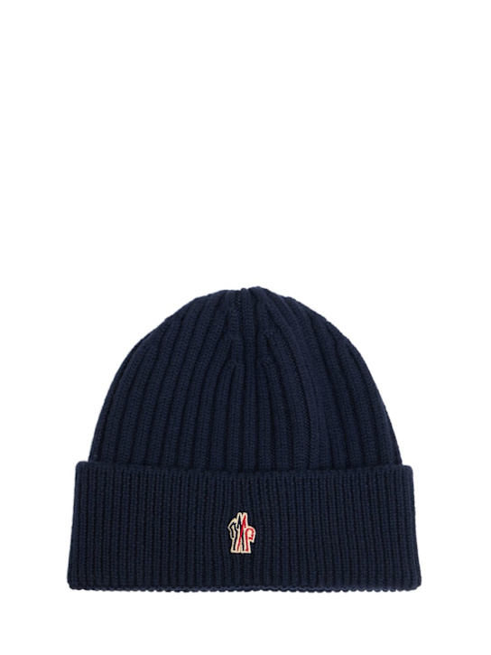 Moncler Grenoble: Ribbed knit virgin wool beanie - men_0 | Luisa Via Roma