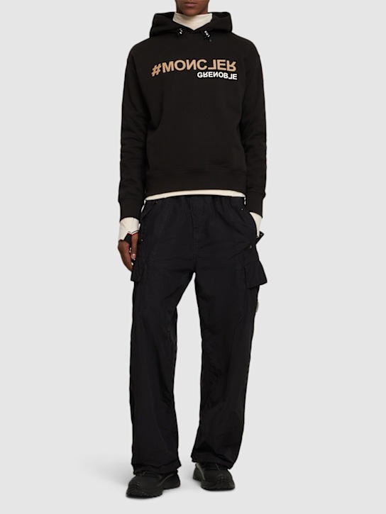 Moncler Grenoble: Logo cotton fleece hoodie - Black - men_1 | Luisa Via Roma