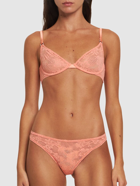 Fleur Du Mal: Le Stretch lace high rise thong - Pink - women_1 | Luisa Via Roma