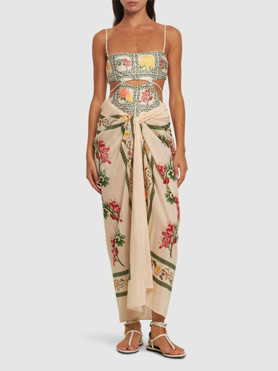 Agua By Agua Bendita: Lavanda printed cotton & silk sarong - women_1 | Luisa Via Roma