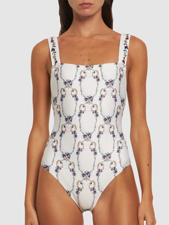 Agua By Agua Bendita: Cafe floral lycra one piece swimsuit - women_1 | Luisa Via Roma