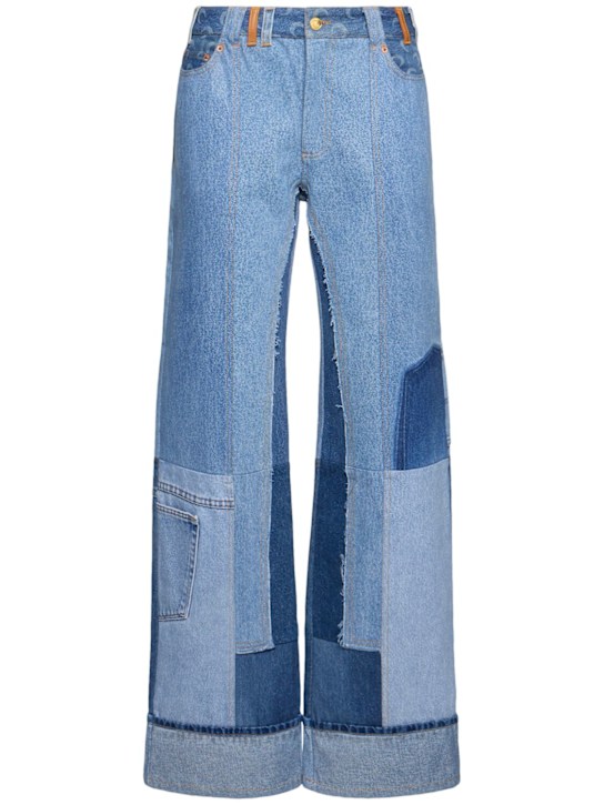 Marine Serre: Upcycled mid rise wide jeans - women_0 | Luisa Via Roma