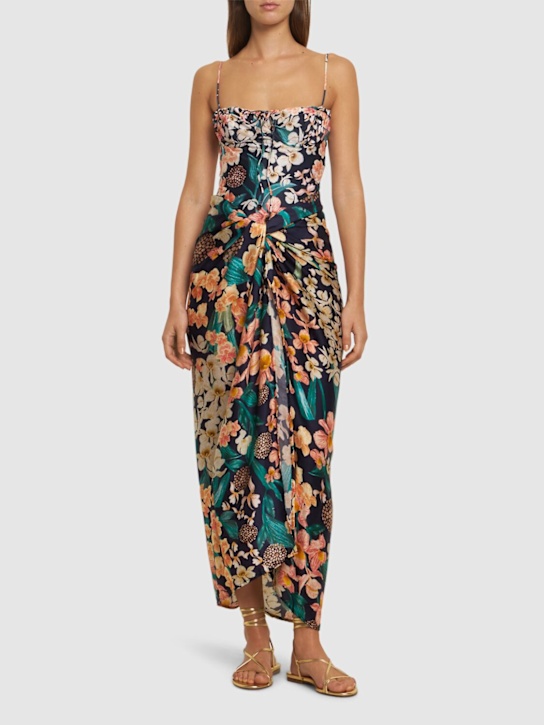 Agua By Agua Bendita: Lavanda floral print maxi sarong skirt - women_1 | Luisa Via Roma