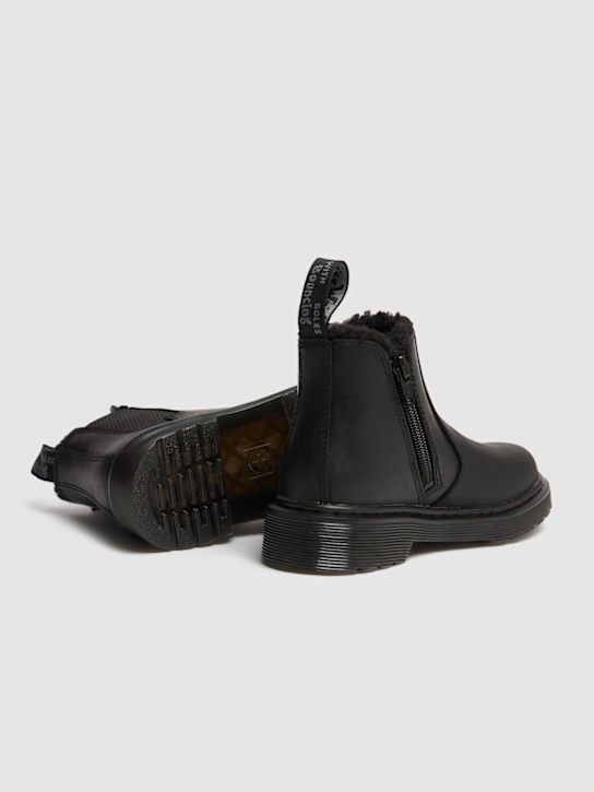 Dr.Martens: 2976 Leather & faux fur ankle boots - Black - kids-boys_2 | Luisa Via Roma