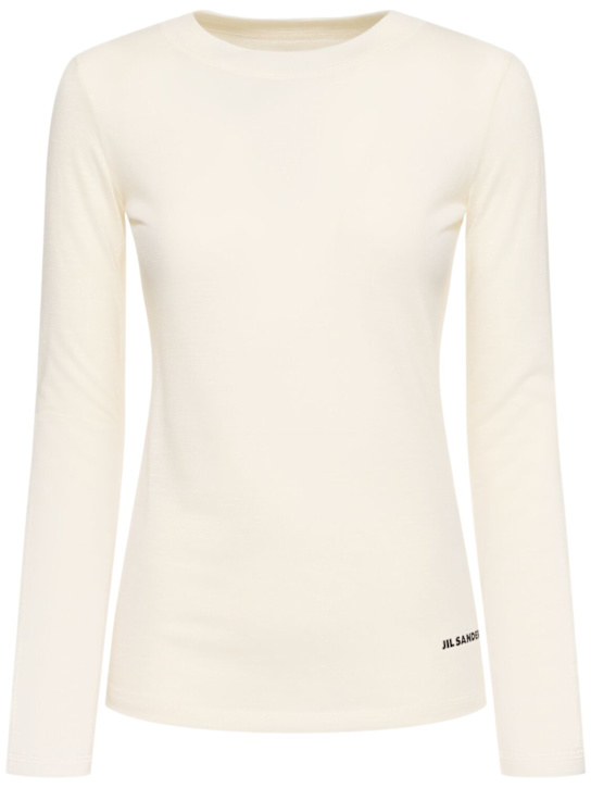 Jil Sander: Top de jersey de lana con logo - Natural - women_0 | Luisa Via Roma