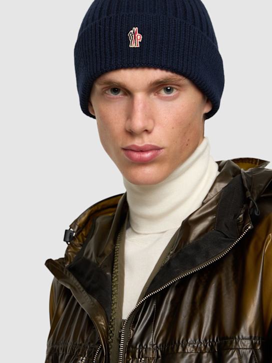 Moncler Grenoble: Ribbed knit virgin wool beanie - men_1 | Luisa Via Roma