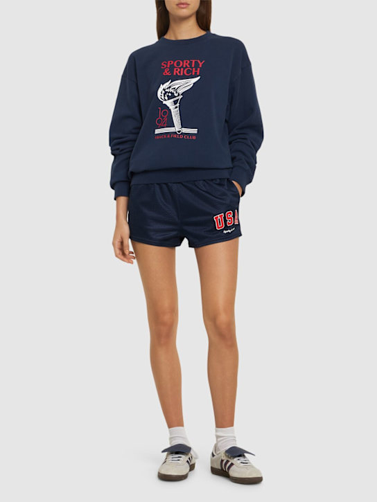 Sporty & Rich: USA mesh disco shorts - Navy - women_1 | Luisa Via Roma