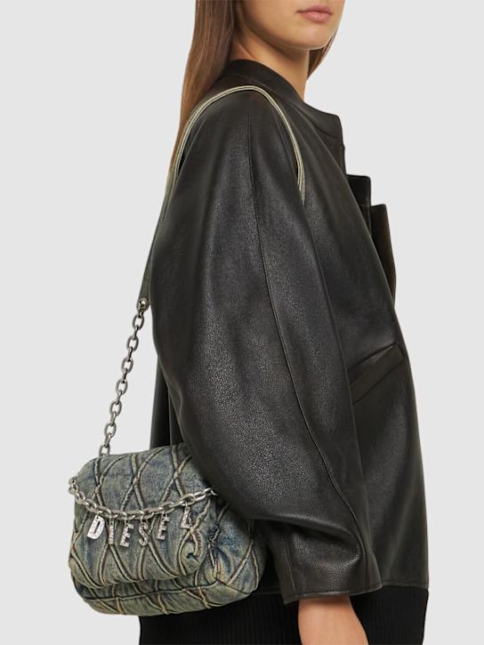 Diesel: Logo charm denim shoulder bag - women_1 | Luisa Via Roma