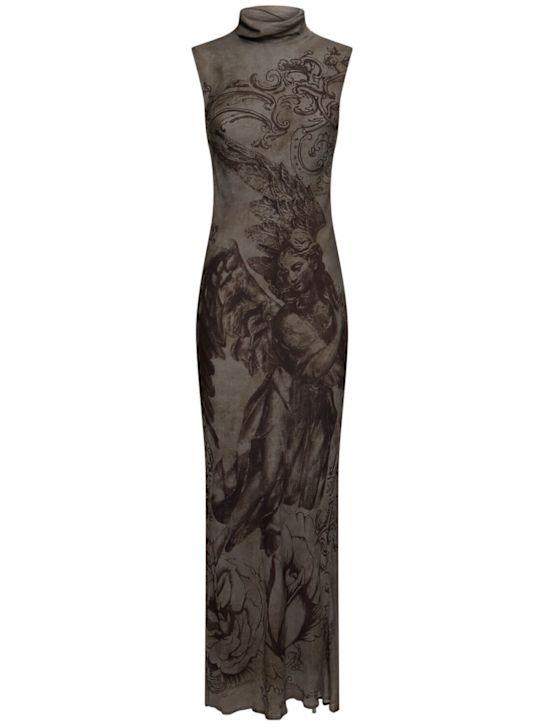 Printed fluid viscose crepe long dress - Thumbnail 1