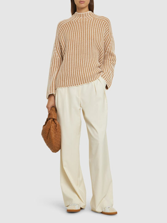 ASPESI: Mock neck wool blend knit sweater - Beige - women_1 | Luisa Via Roma